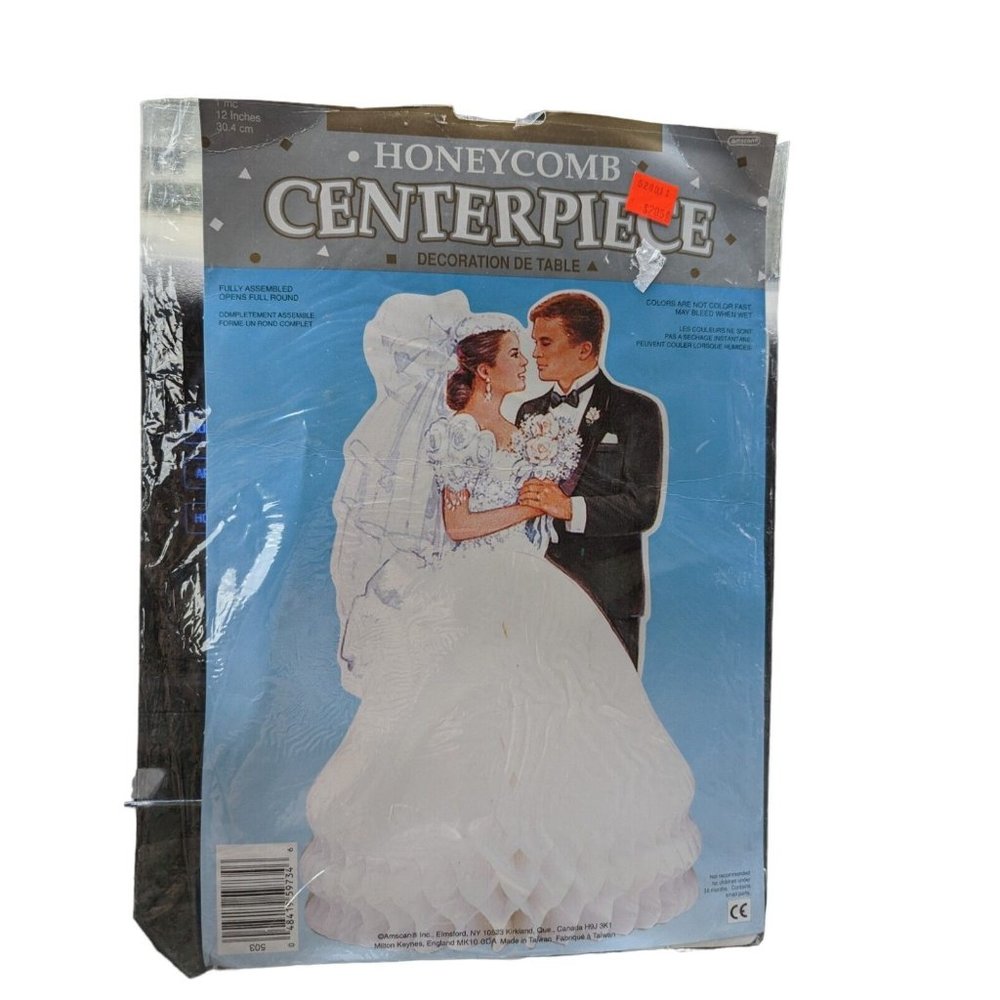 Vintage 80s Bride and Groom Honeycomb Table Centerpiece Amscan